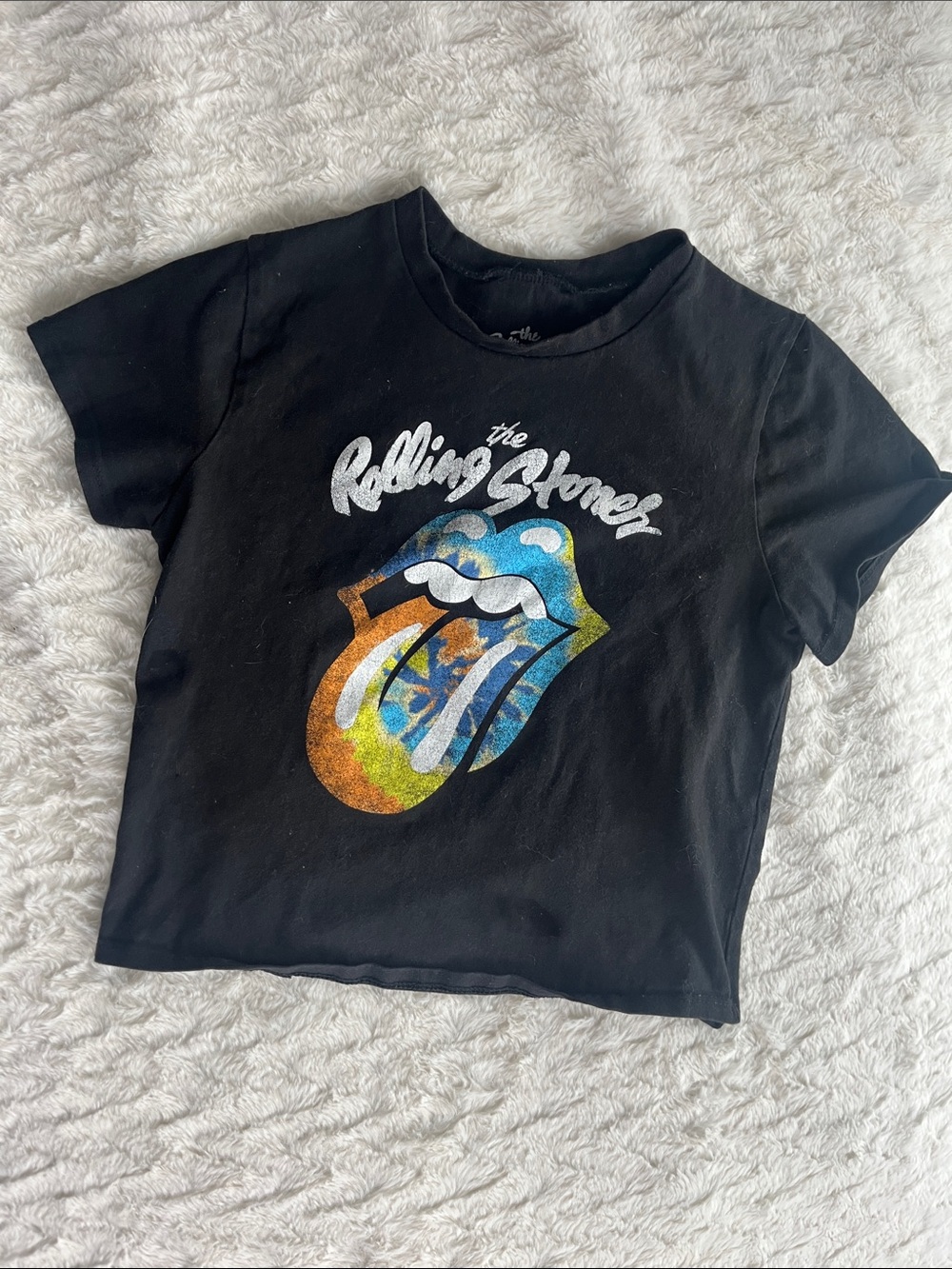 the Rolling Stones Black Kids Short Sleeve Tee with Multicolor Tongue Print